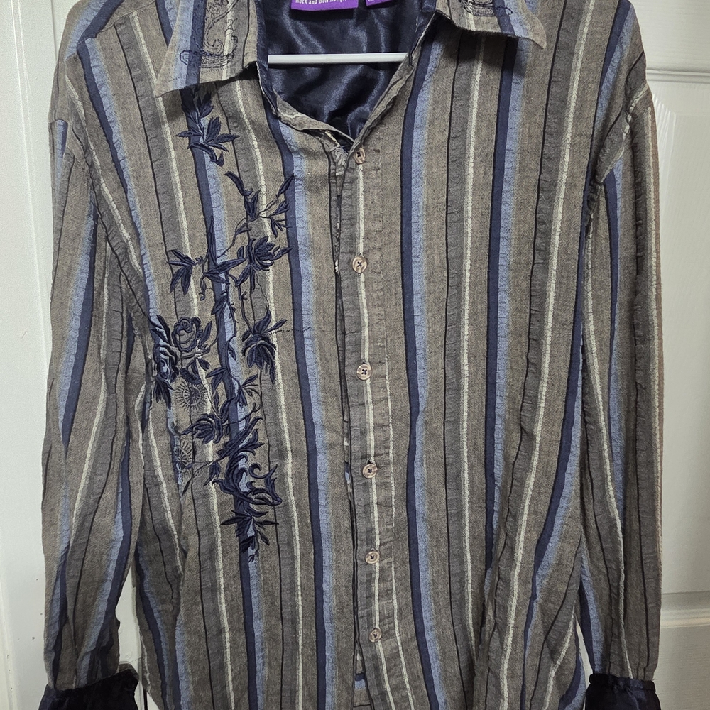 Jimi Hendrix Experience Rock & Roll Religion Embroidered Striped Shirt Men’s L